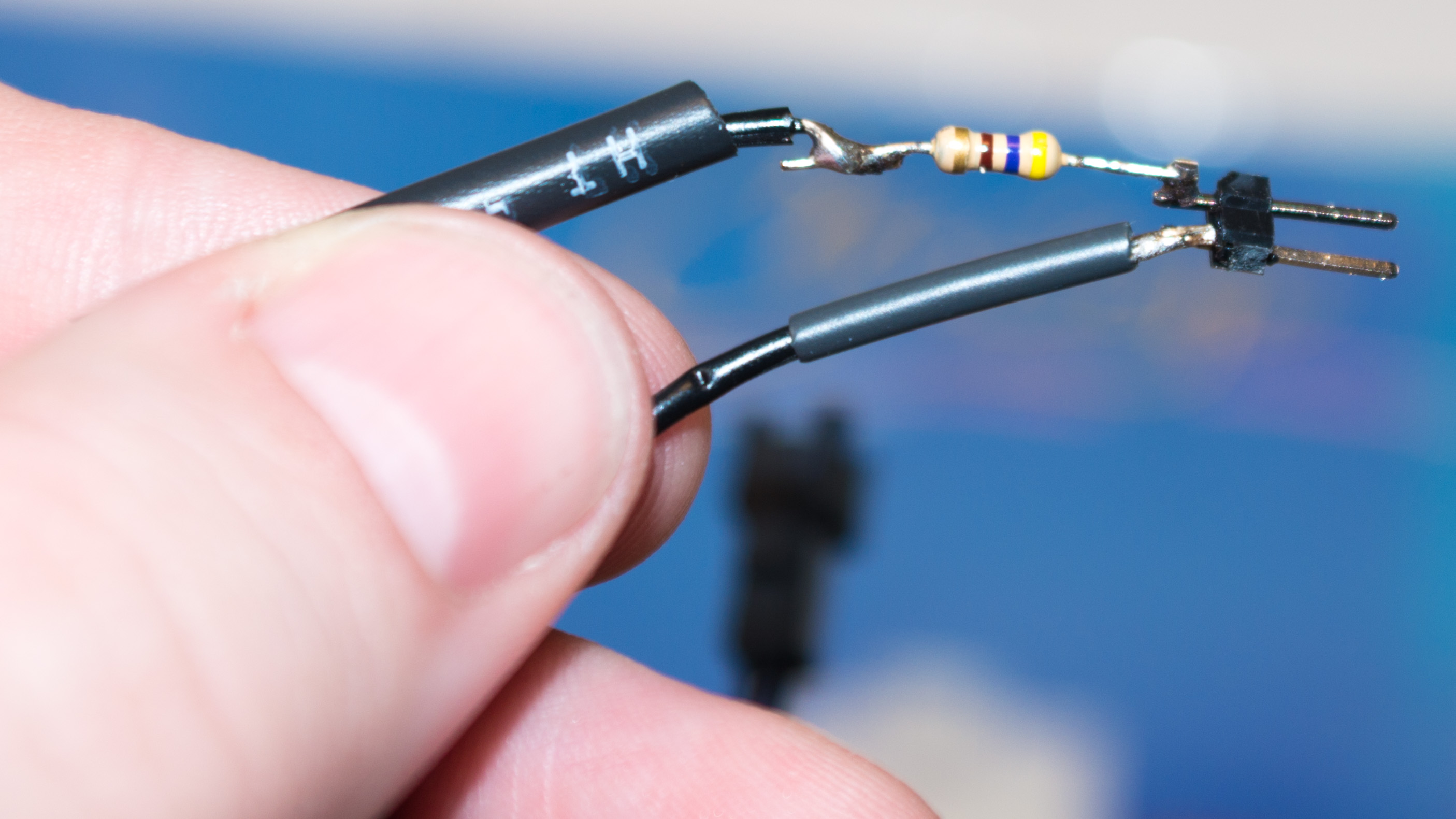 Resistor soldered to male header