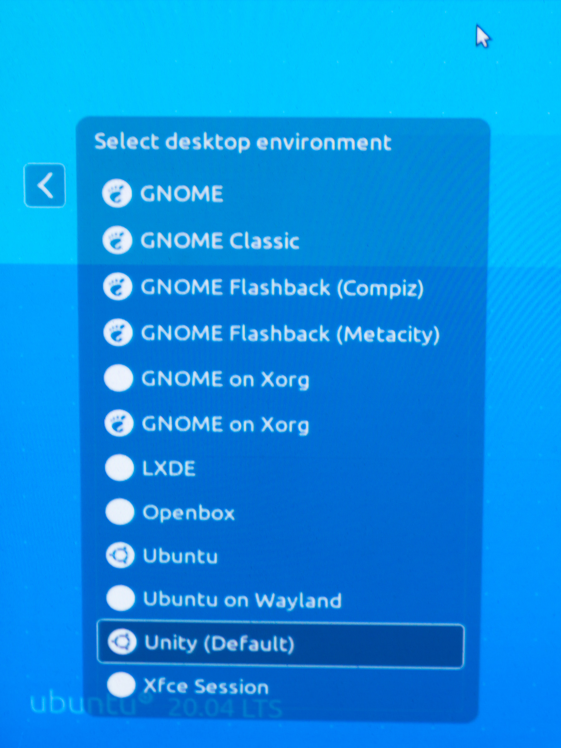 Desktop environment menu on Ubuntu.